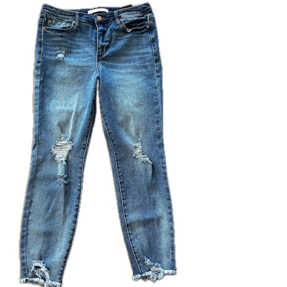 Ella Moss Distressed Raw Hem High Rise Skinny Ankle Jeans - Picture 1 of 8